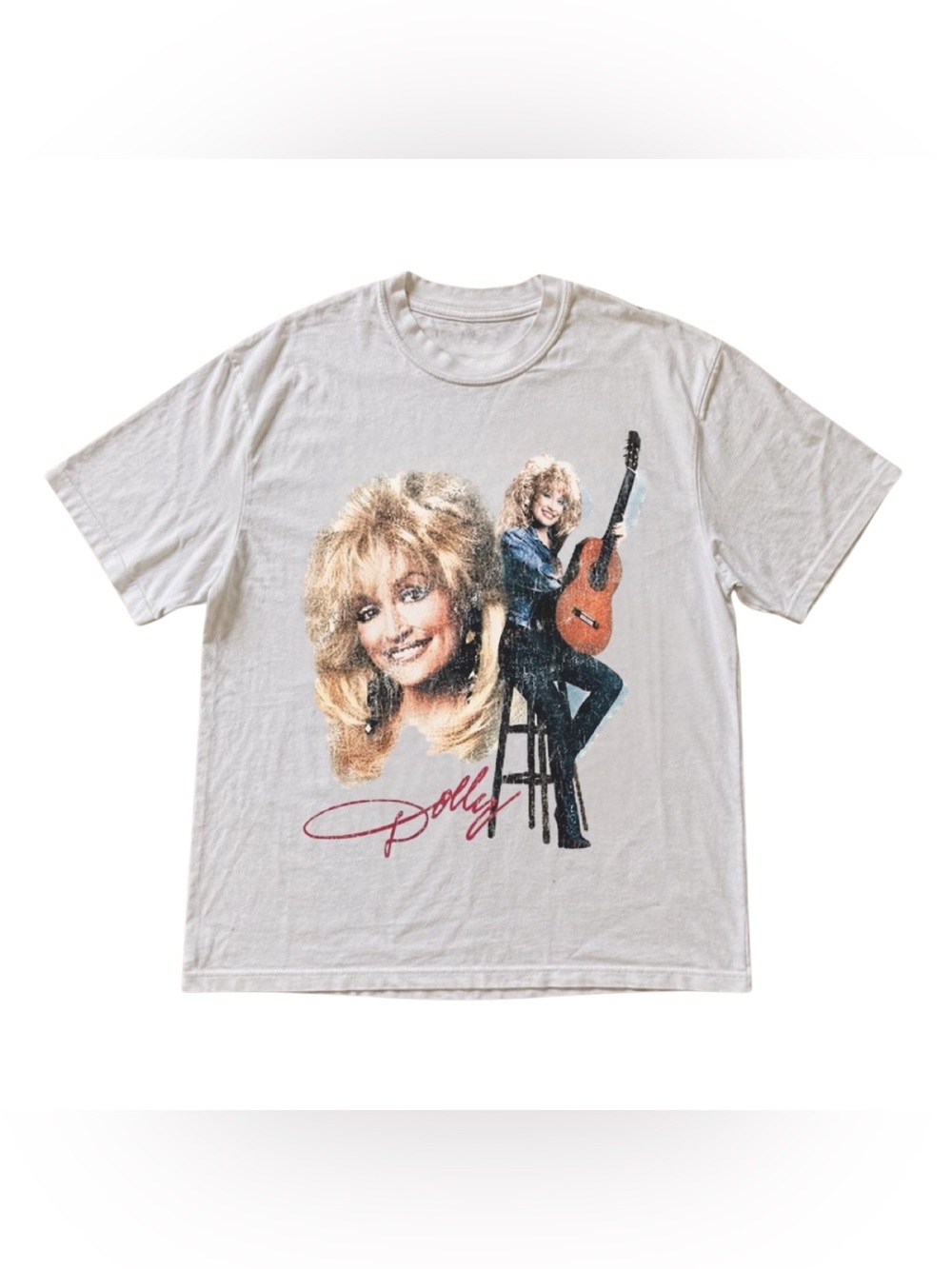 Vintage Style White Dolly Parton Graphic Women's Tee with Red Accent